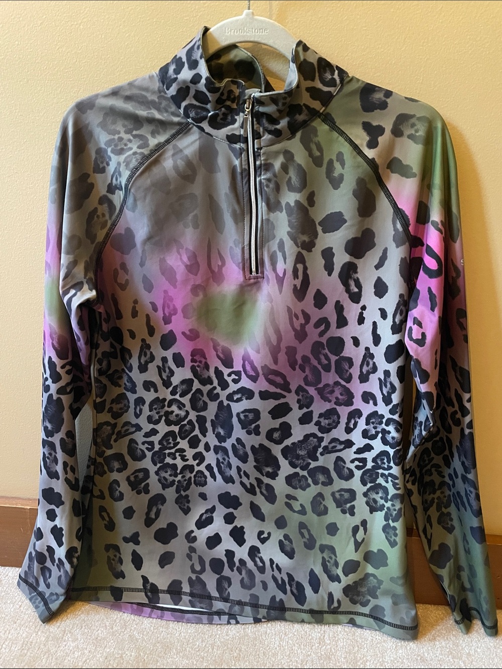 Women’s Skea Long Sleeve Leopard Print Swim Top in Gray with Pink & Green Accent
